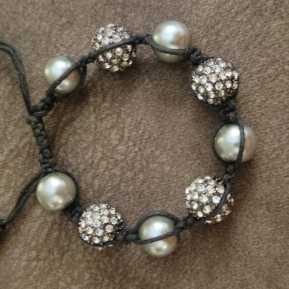 GLASS Pearl Disco Ball Beaded Macrame Slide Shamballa Bracelet - Picture 7 of 8